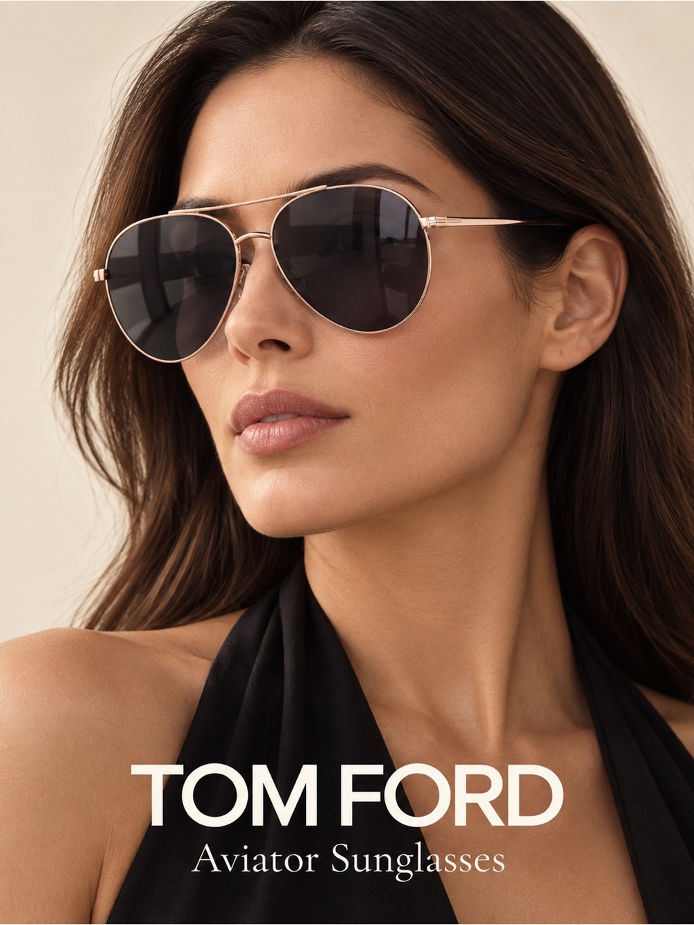 Tom Ford Rose Gold Aviator Sunglasses with Black Lenses